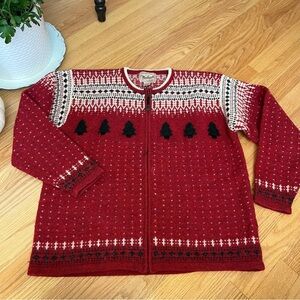 vintage Woolrich wool Fair Isle Christmas tree cardigan sweater. Size Large.